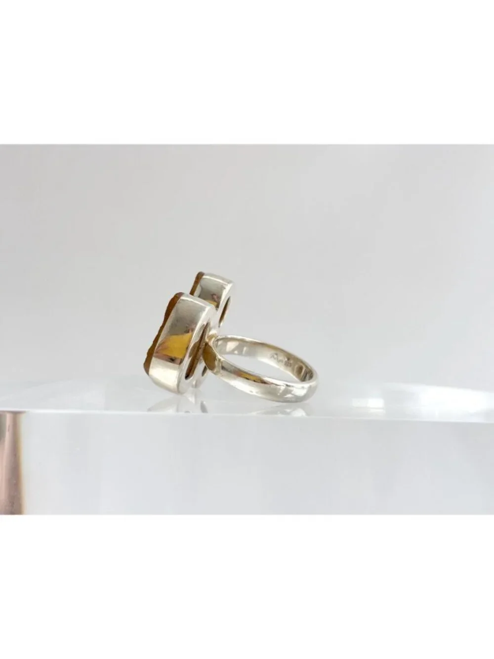 Rough Cut Citrine Semi Precious Sterling Silver 925 Vintage Ring - sz 7.75